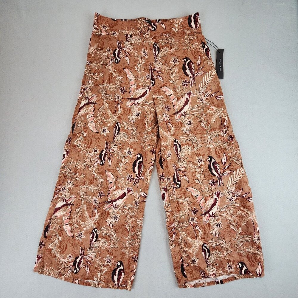 Tahari NEW 100% Linen Wide Leg Crop Pants‎ Breezy Boat Pant Paisley Print sz Lg - Picture 2 of 12
